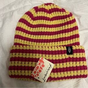 FP Movement by Free People Pink and Yellow Striped Beanie